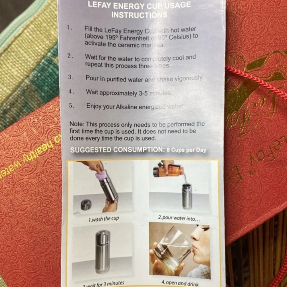 LEFAY Alkaline Energy Cup NEW! Red Stainless Steel Thermal Healthy Water Filter - Picture 7 of 9